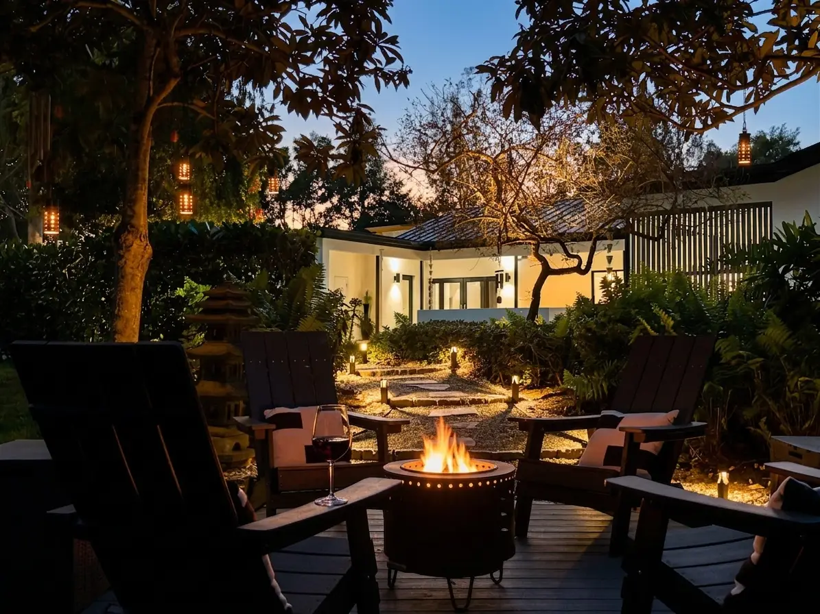 Fire pit terrace hero view at evening