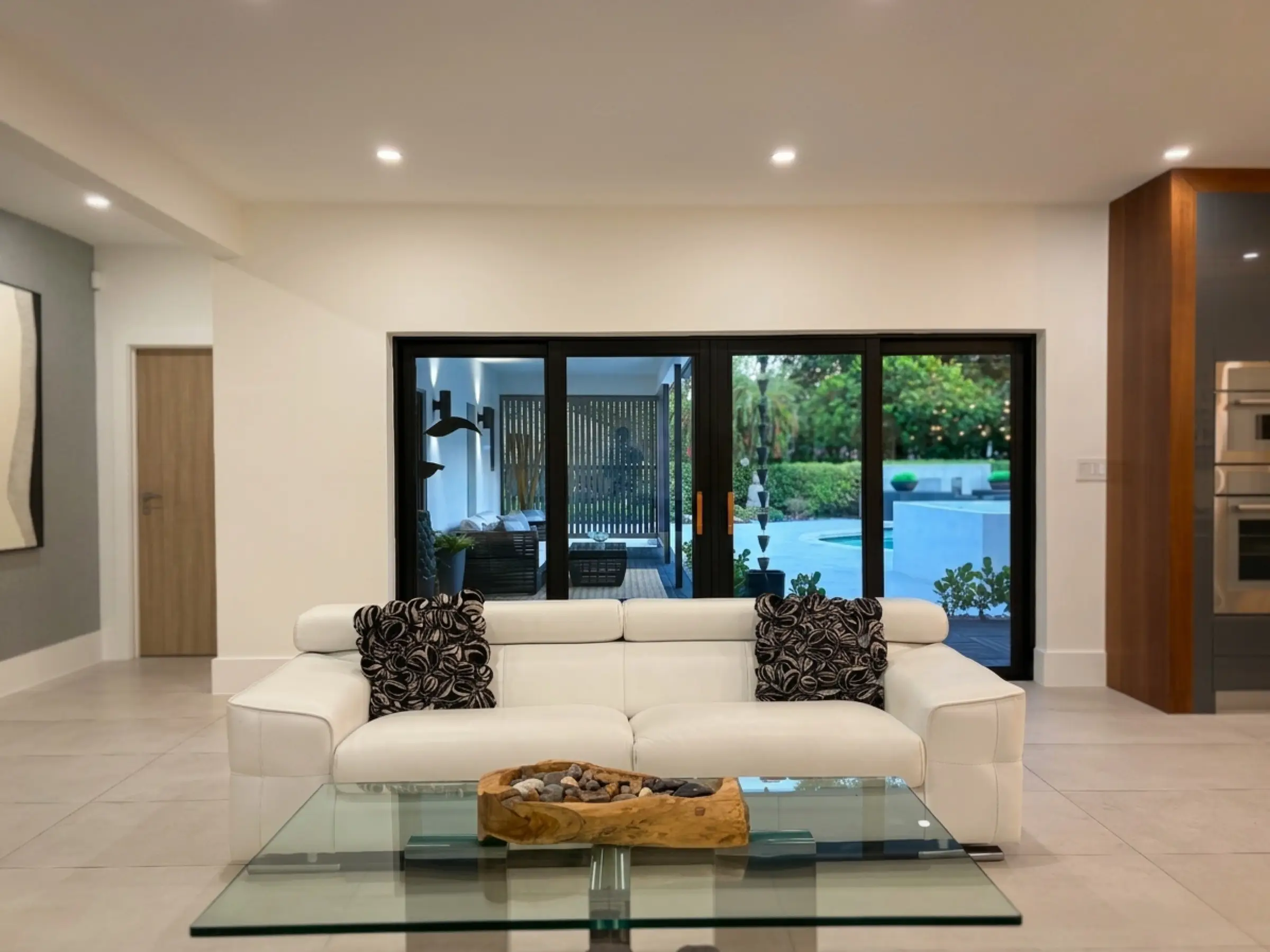 Living area with floor-to-ceiling impact glass