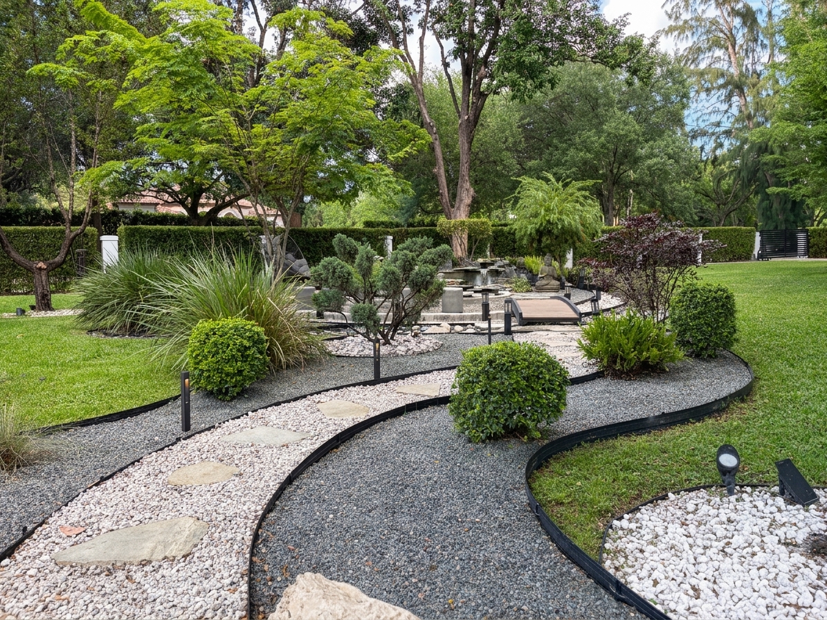 Japanese garden approach path with stepping stones