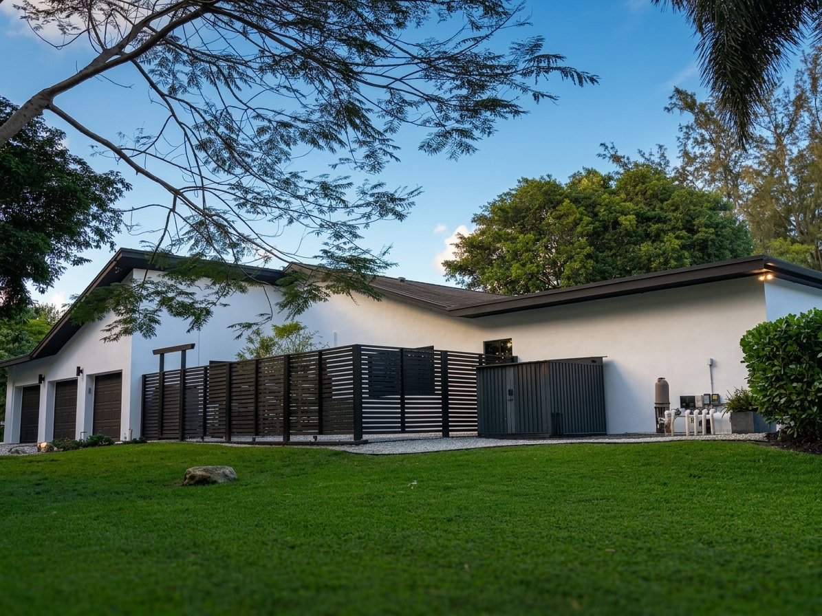 Southwest corner of two-acre parcel with dense tropical privacy planting